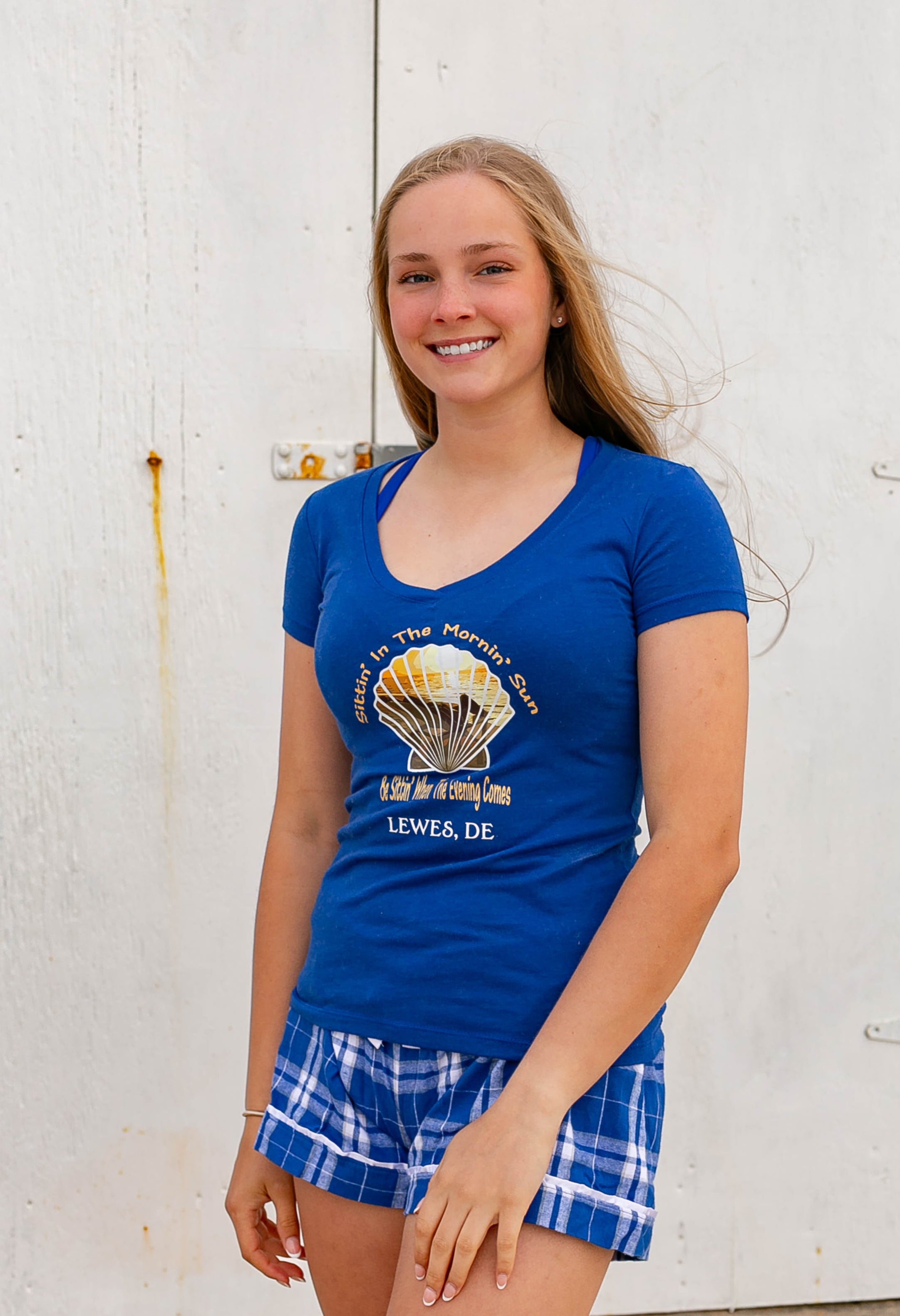 “Sittin’ in the Mornin’ Sun” Women’s  V Neck  T-Shirt